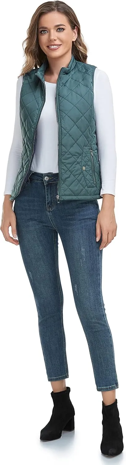 LONGKING 2025 Upgraded, Women's Outwear Vest With One Inner Pocket - Stand Collar Lightweight Zip Quilted Vest for Women