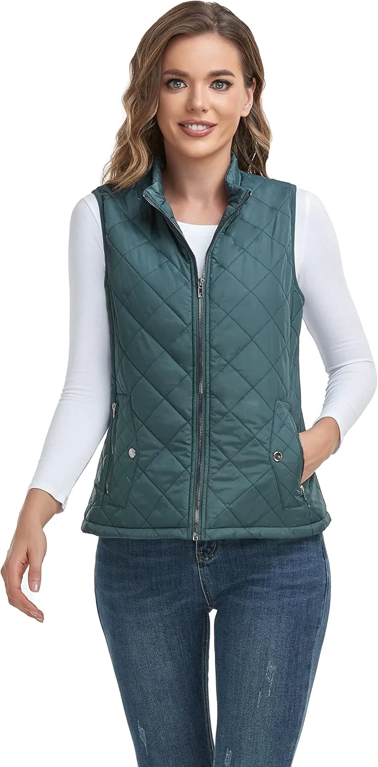 LONGKING 2025 Upgraded, Women's Outwear Vest With One Inner Pocket - Stand Collar Lightweight Zip Quilted Vest for Women