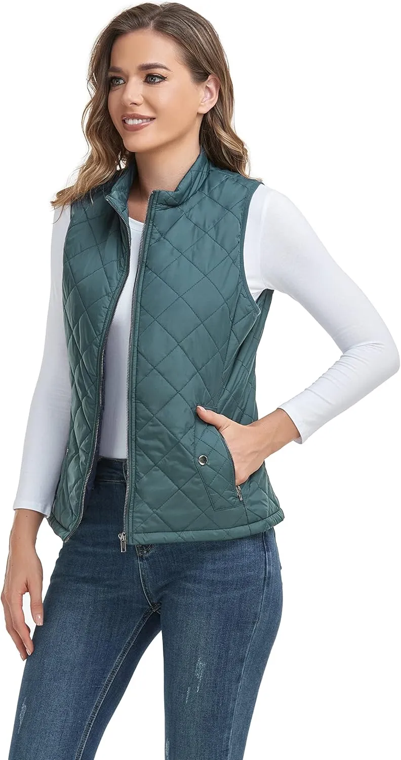 LONGKING 2025 Upgraded, Women's Outwear Vest With One Inner Pocket - Stand Collar Lightweight Zip Quilted Vest for Women