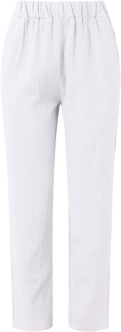 Loose Trousers For Women High Waisted Wide Leg Pants Linen Pants Summer Boho Dressy Ankle Cropped Pant Baggy Capris