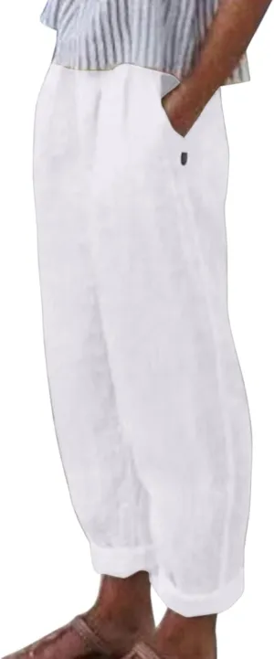 Loose Trousers For Women High Waisted Wide Leg Pants Linen Pants Summer Boho Dressy Ankle Cropped Pant Baggy Capris