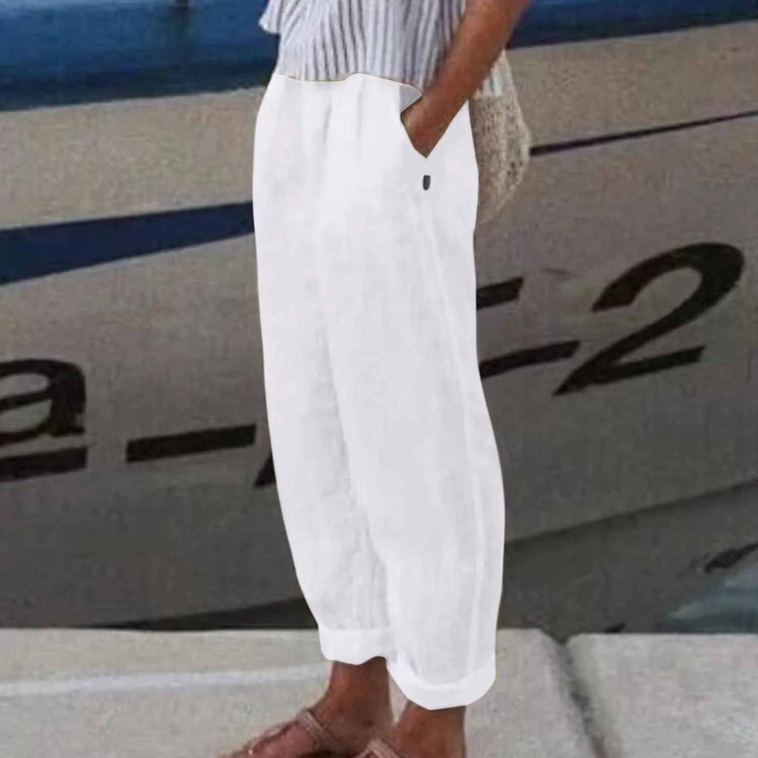 Loose Trousers For Women High Waisted Wide Leg Pants Linen Pants Summer Boho Dressy Ankle Cropped Pant Baggy Capris