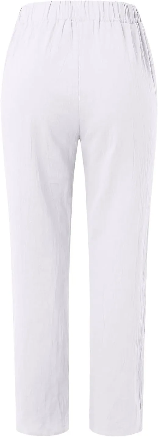 Loose Trousers For Women High Waisted Wide Leg Pants Linen Pants Summer Boho Dressy Ankle Cropped Pant Baggy Capris