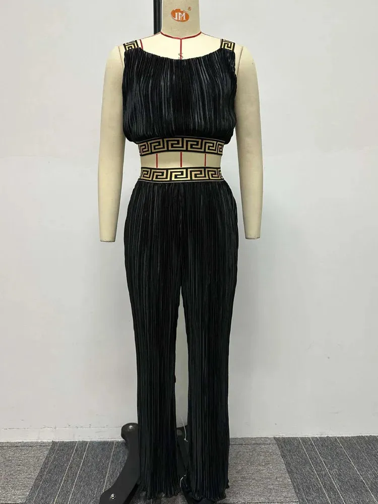 LVSANW Bonnie Forest Elegant Sleeveless Printed Rcuhed Crop Top And Palazzo Pants Set Chic Tracksuit Female Clubwear Night Club Outfits