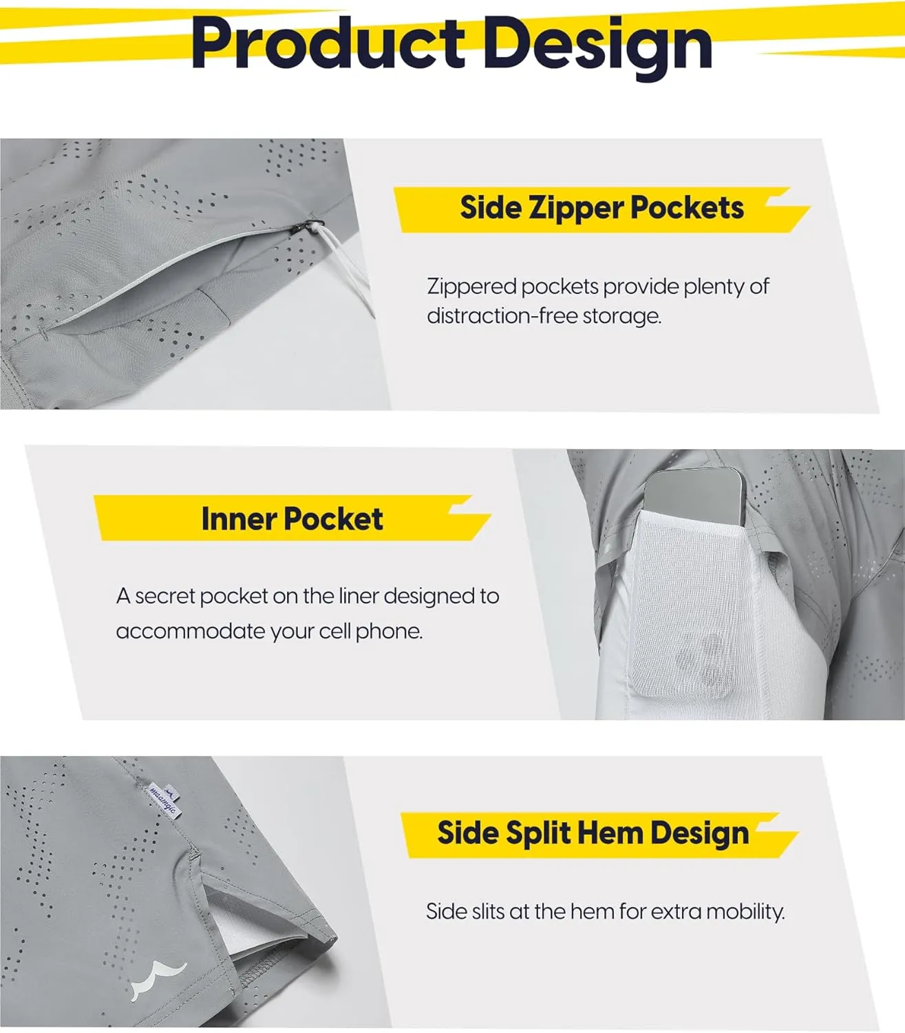 maamgic Mens 2 in 1 Running Shorts 5" Gym Workout Shorts with Zipper Pockets