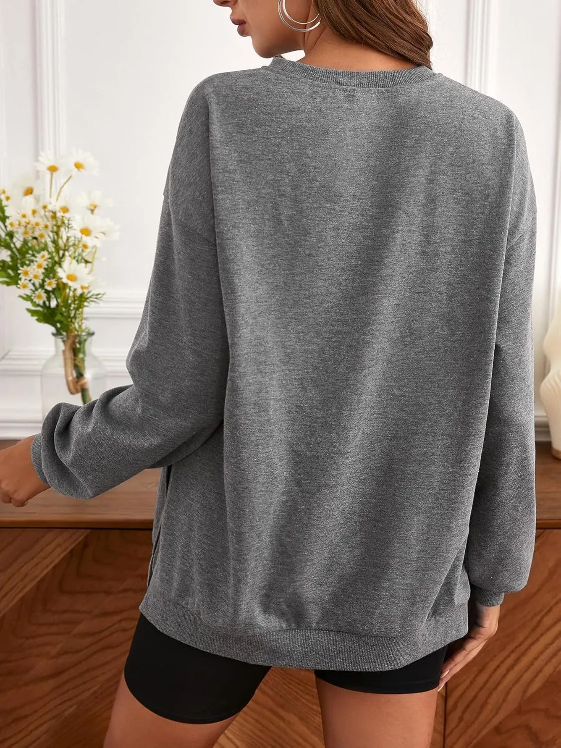 MakeMeChic Women's Maternity Sweatshirt Oversized Long Sleeve Split Side Graphic Pullover Tee Tops Pregnancy Mama Sweatshirt