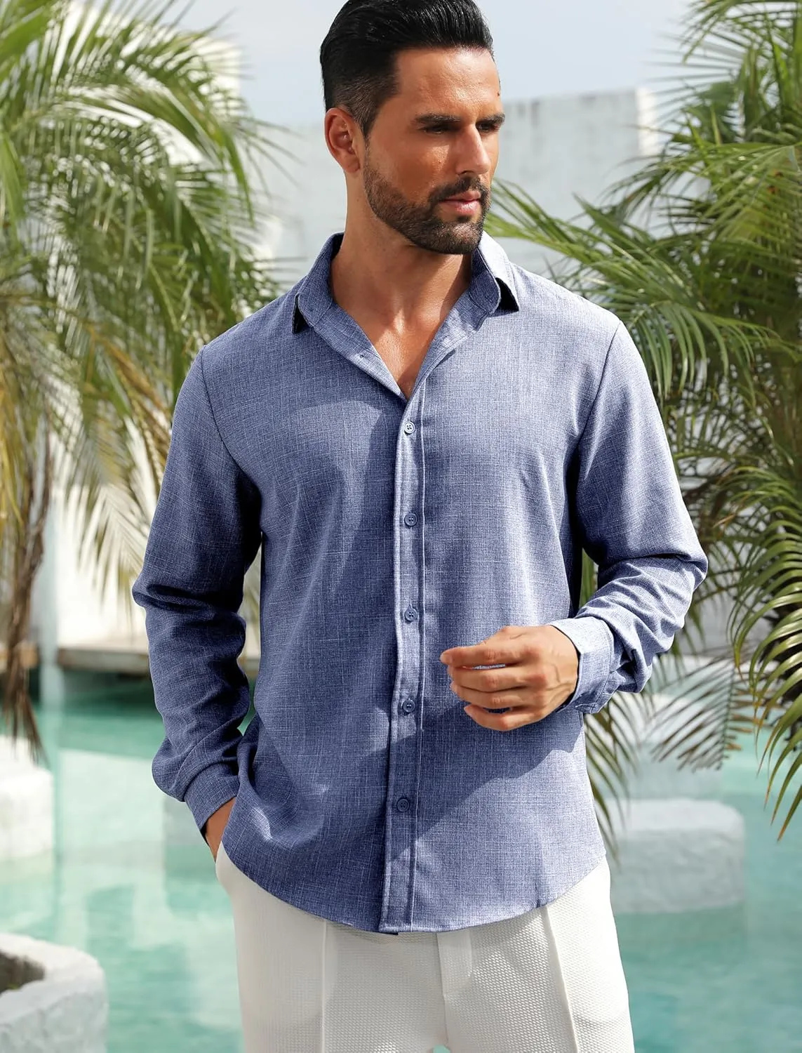 MAPICK Men's Linen Shirt Long Sleeve Button Down Casual Shirts Untucked Dress Shirts Beach Vacation Fall Tops