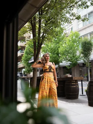 Marigold printed palazzo pants with matching corset