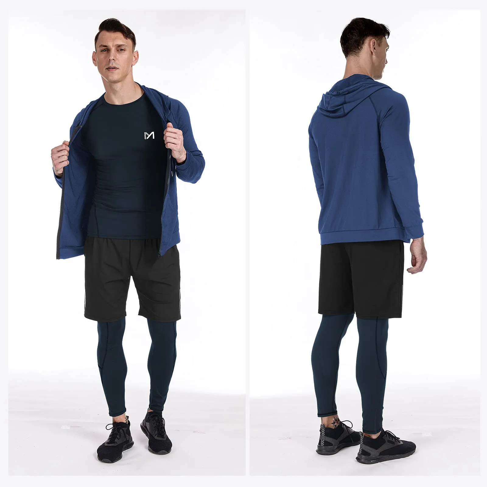 MEETYOO Tee Shirt Compression Homme, Legging Sport Short Fitness T Shirt Manches Courtes Collant Gym Running Vetement pour Jogging Musculation
