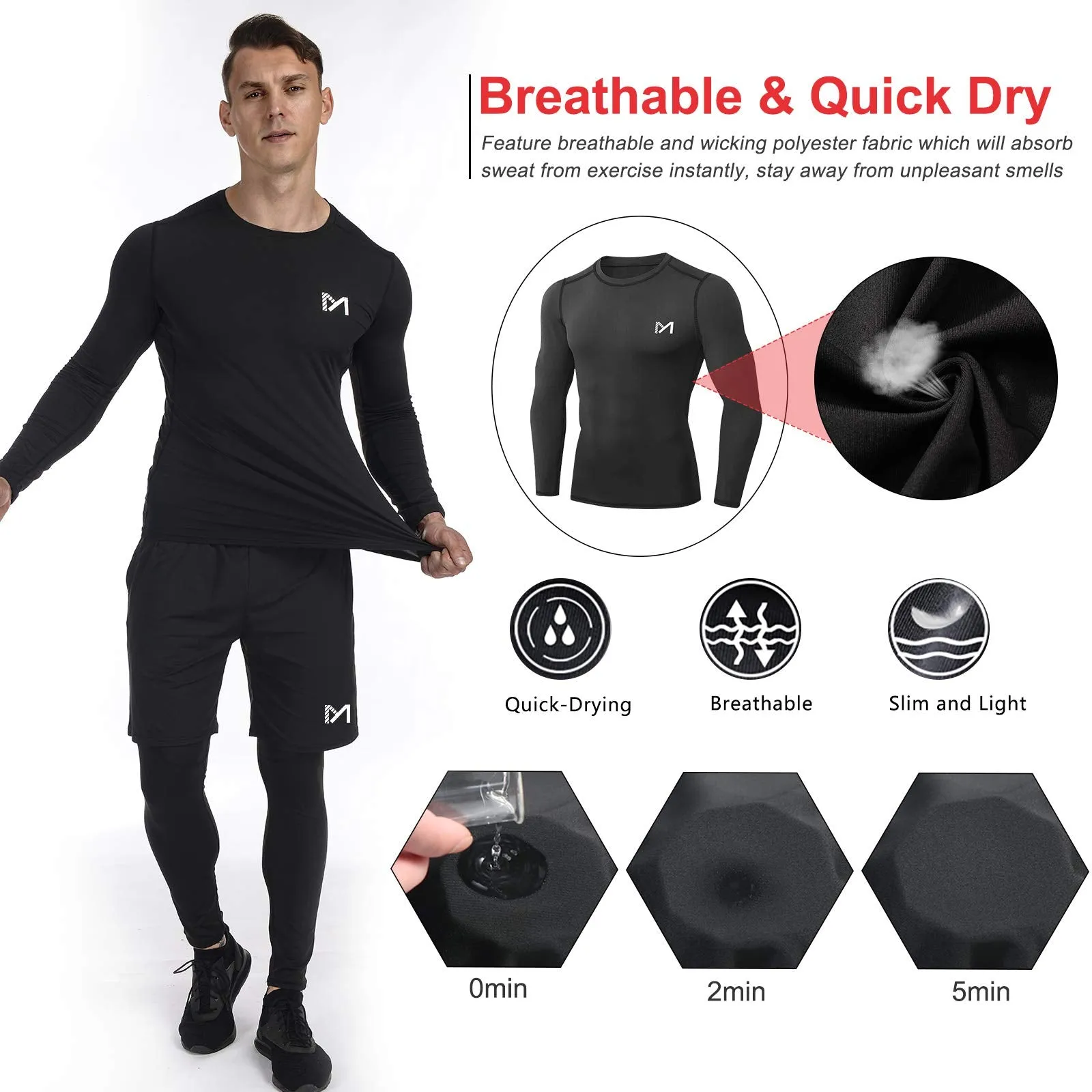 MEETYOO Tee Shirt Compression Homme, Legging Sport Short Fitness T Shirt Manches Courtes Collant Gym Running Vetement pour Jogging Musculation