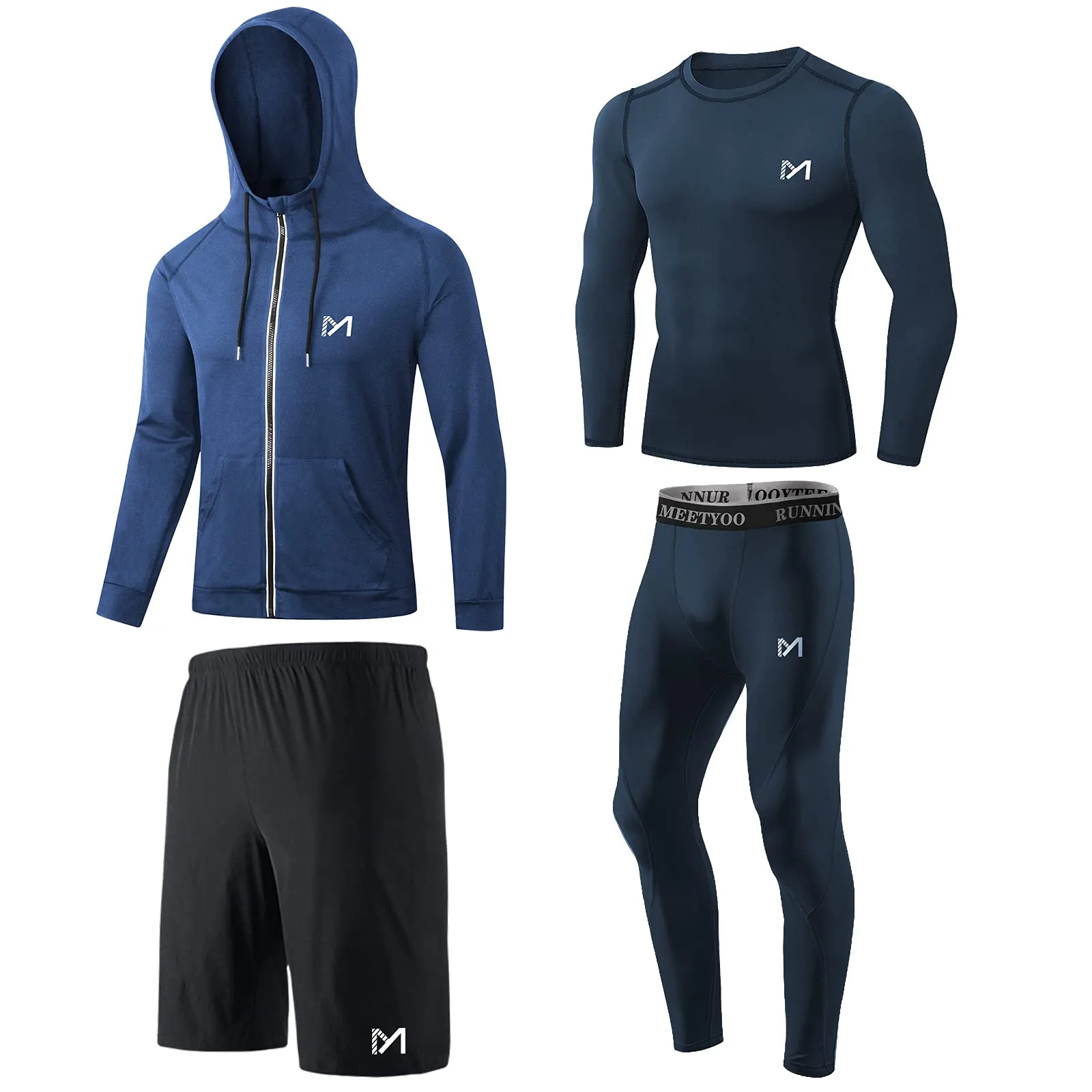 MEETYOO Tee Shirt Compression Homme, Legging Sport Short Fitness T Shirt Manches Courtes Collant Gym Running Vetement pour Jogging Musculation