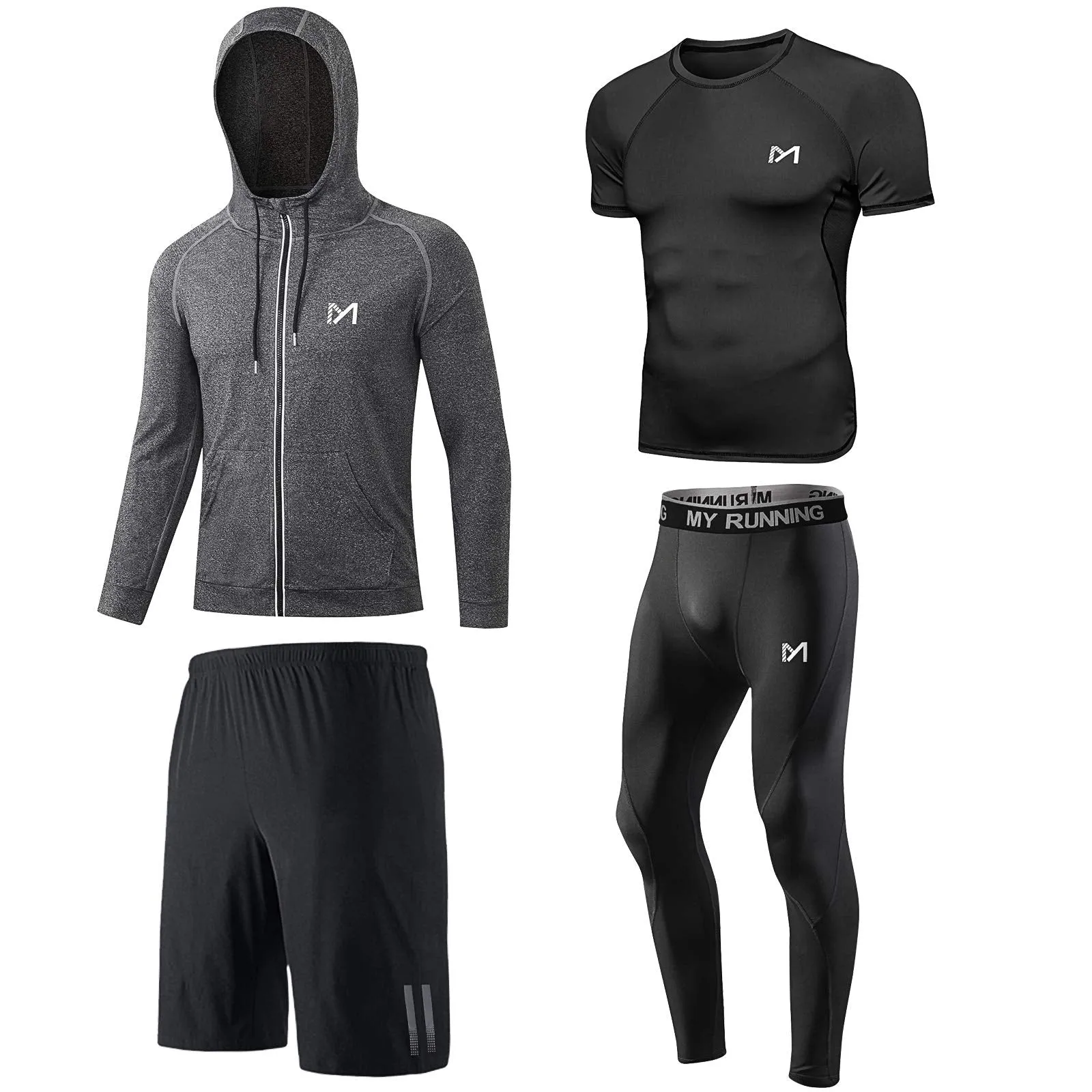 MEETYOO Tee Shirt Compression Homme, Legging Sport Short Fitness T Shirt Manches Courtes Collant Gym Running Vetement pour Jogging Musculation