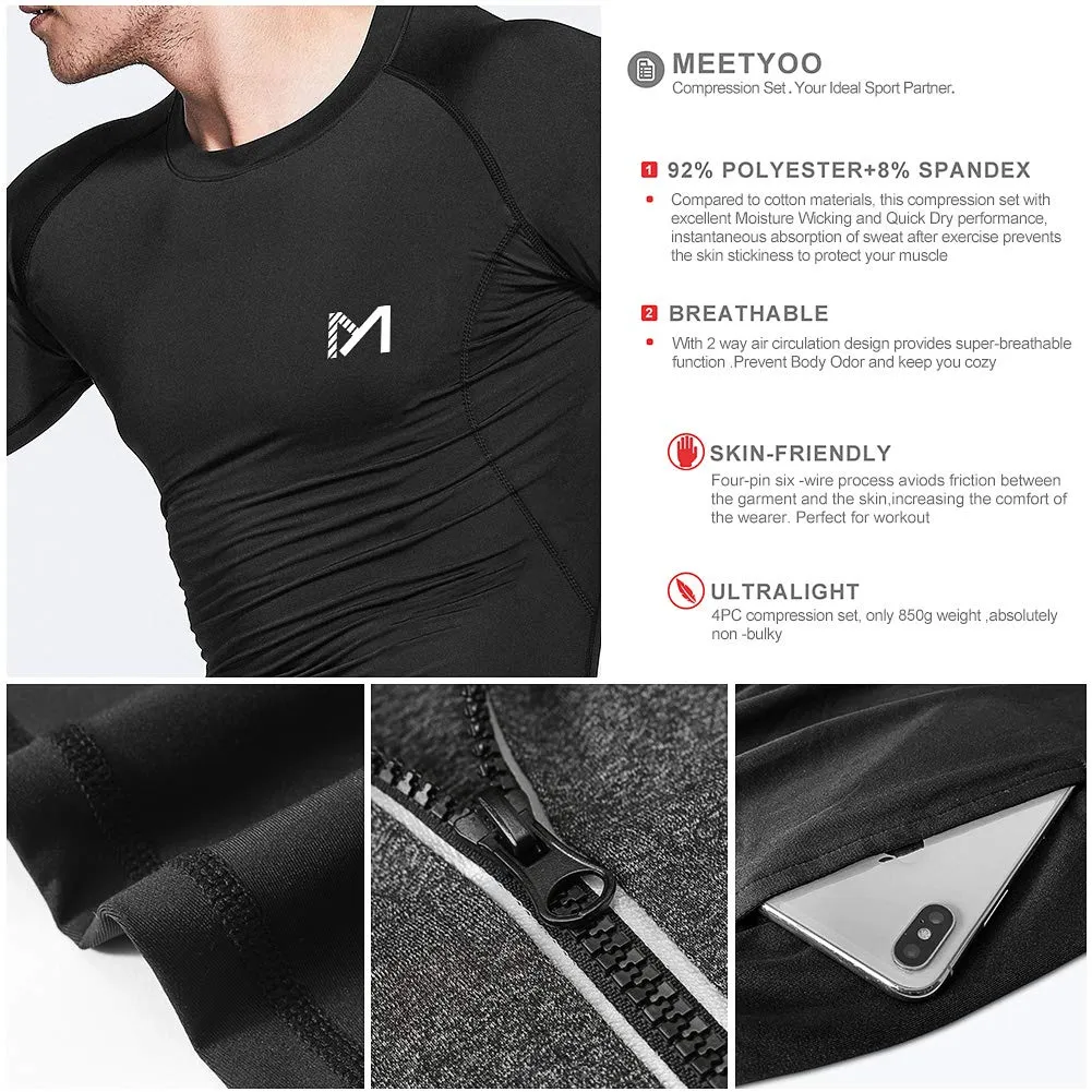 MEETYOO Tee Shirt Compression Homme, Legging Sport Short Fitness T Shirt Manches Courtes Collant Gym Running Vetement pour Jogging Musculation