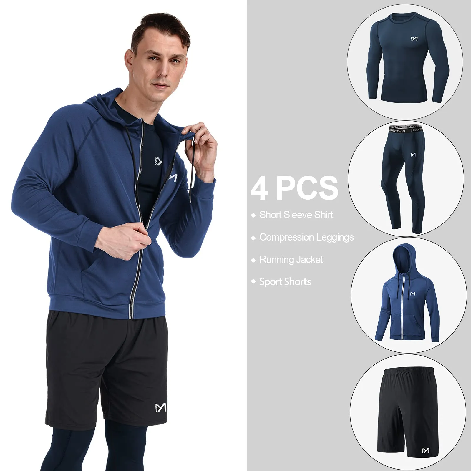 MEETYOO Tee Shirt Compression Homme, Legging Sport Short Fitness T Shirt Manches Courtes Collant Gym Running Vetement pour Jogging Musculation