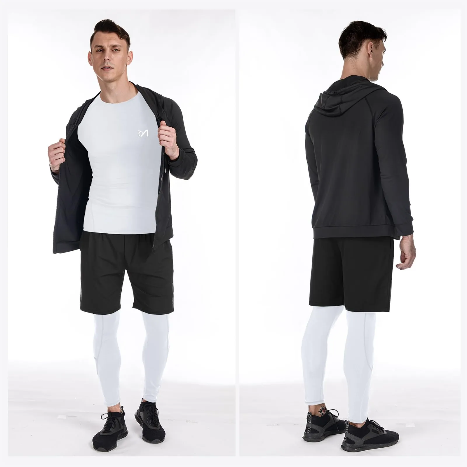 MEETYOO Tee Shirt Compression Homme, Legging Sport Short Fitness T Shirt Manches Courtes Collant Gym Running Vetement pour Jogging Musculation