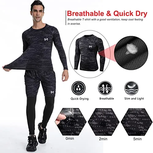 MEETYOO Tee Shirt Compression Homme, Legging Sport Short Fitness T Shirt Manches Courtes Collant Gym Running Vetement pour Jogging Musculation