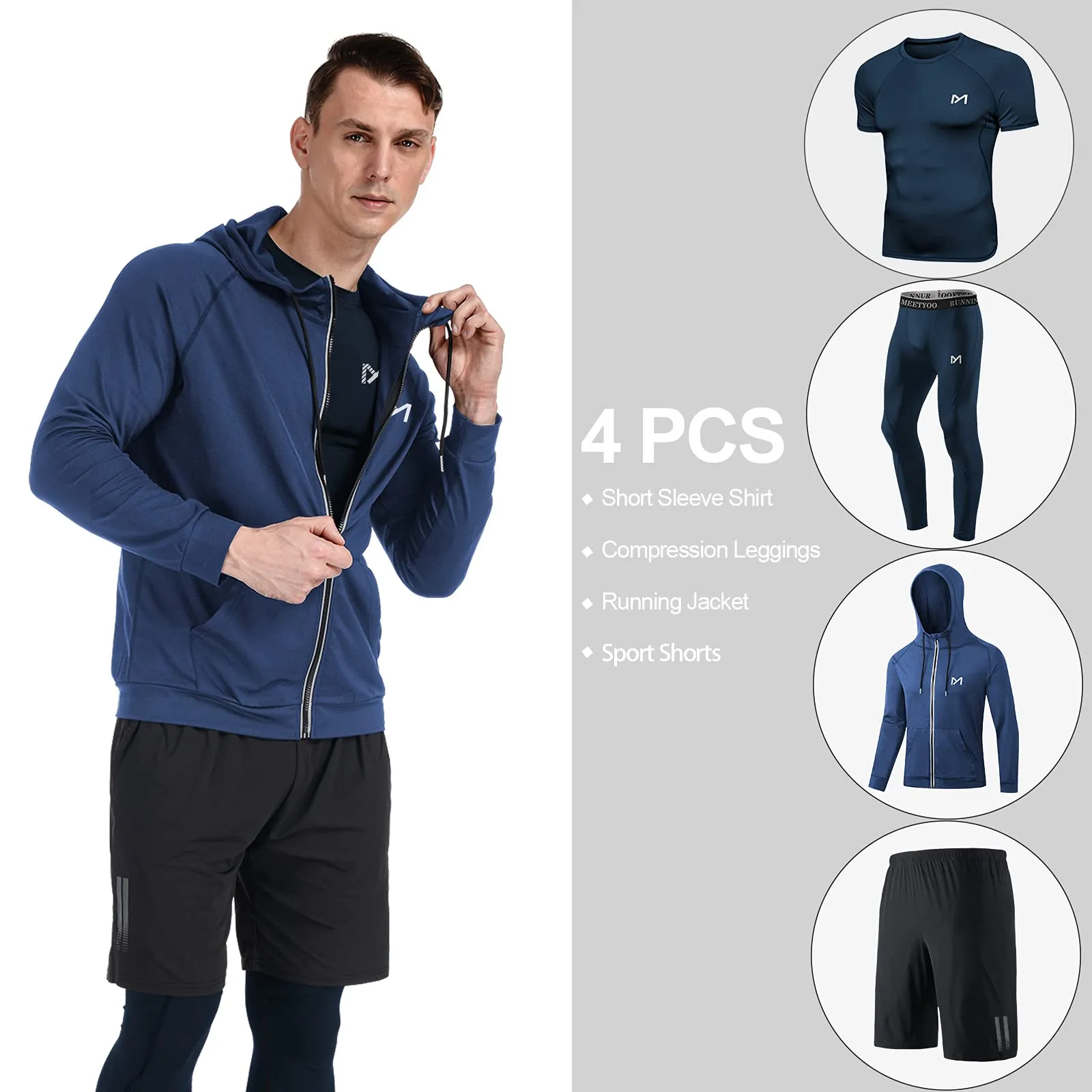 MEETYOO Tee Shirt Compression Homme, Legging Sport Short Fitness T Shirt Manches Courtes Collant Gym Running Vetement pour Jogging Musculation
