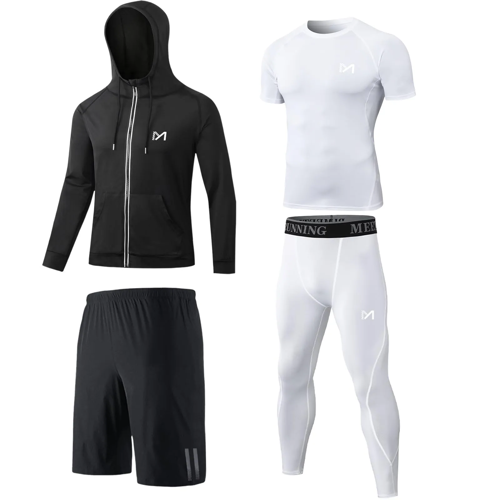 MEETYOO Tee Shirt Compression Homme, Legging Sport Short Fitness T Shirt Manches Courtes Collant Gym Running Vetement pour Jogging Musculation