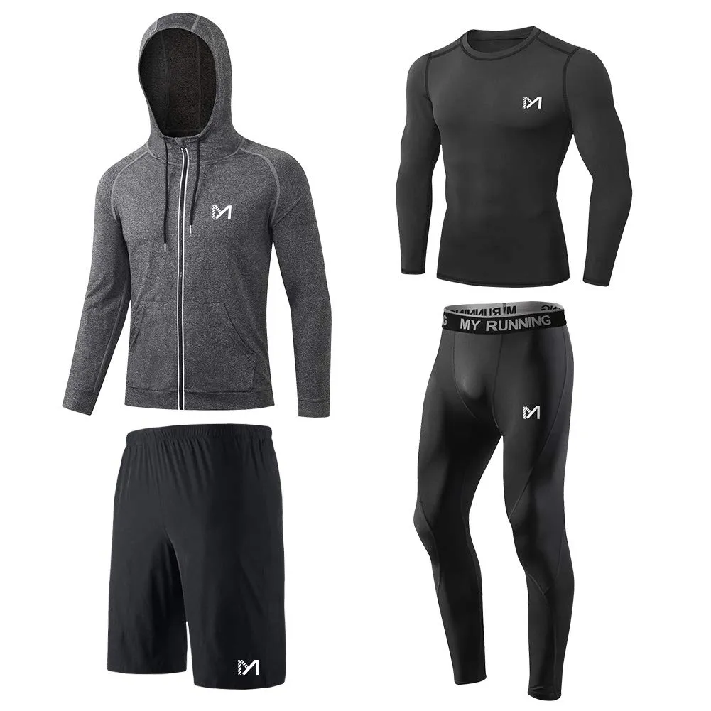 MEETYOO Tee Shirt Compression Homme, Legging Sport Short Fitness T Shirt Manches Courtes Collant Gym Running Vetement pour Jogging Musculation