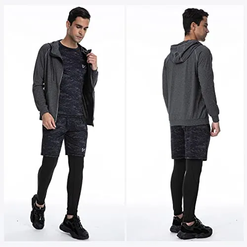 MEETYOO Tee Shirt Compression Homme, Legging Sport Short Fitness T Shirt Manches Courtes Collant Gym Running Vetement pour Jogging Musculation