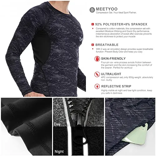 MEETYOO Tee Shirt Compression Homme, Legging Sport Short Fitness T Shirt Manches Courtes Collant Gym Running Vetement pour Jogging Musculation