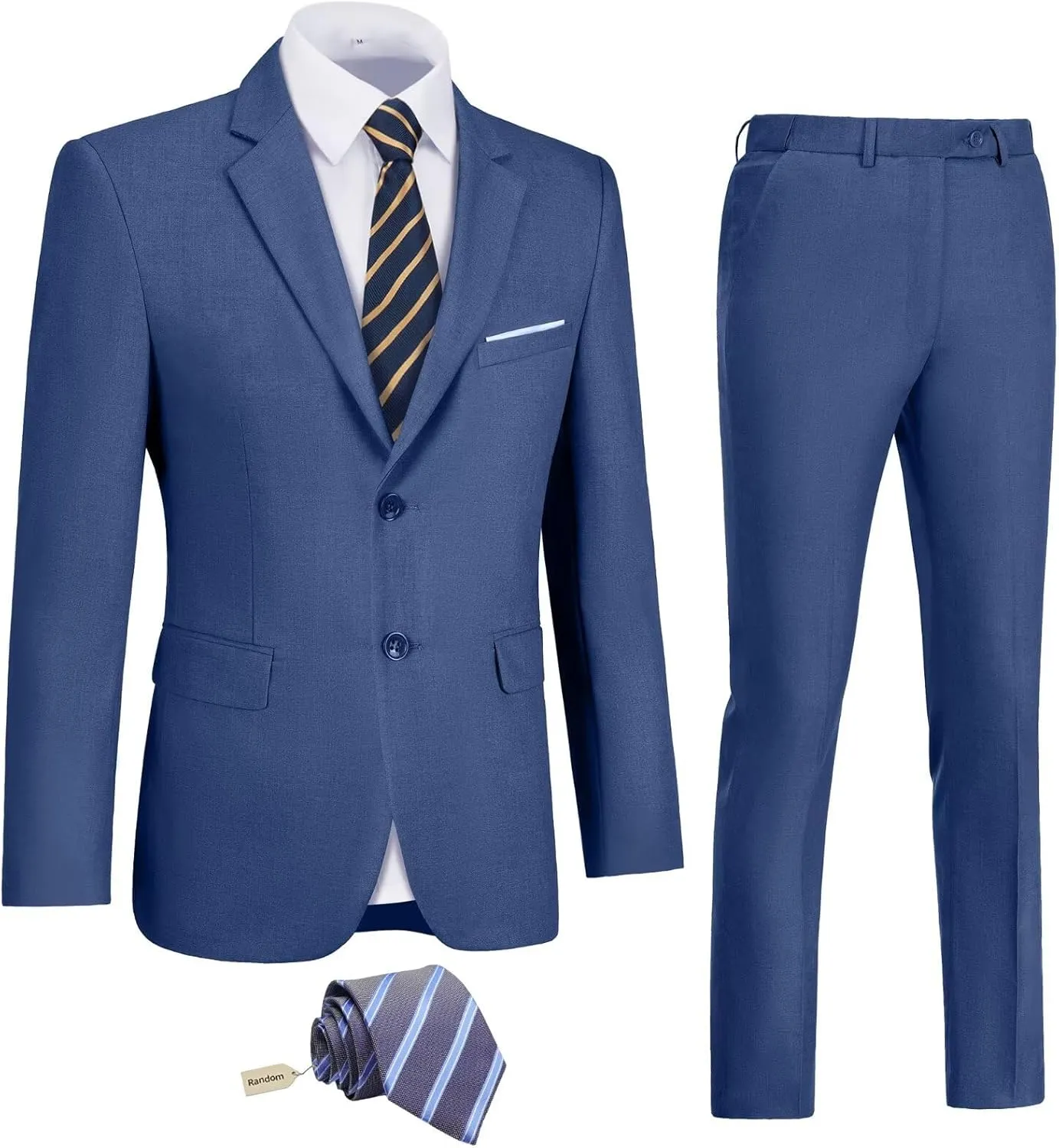 Mens 2 Piece Slim Fit Suit Set Two Button Solid Suit Jacket Pants with Tie Notch Lapel Casual Wedding Suits