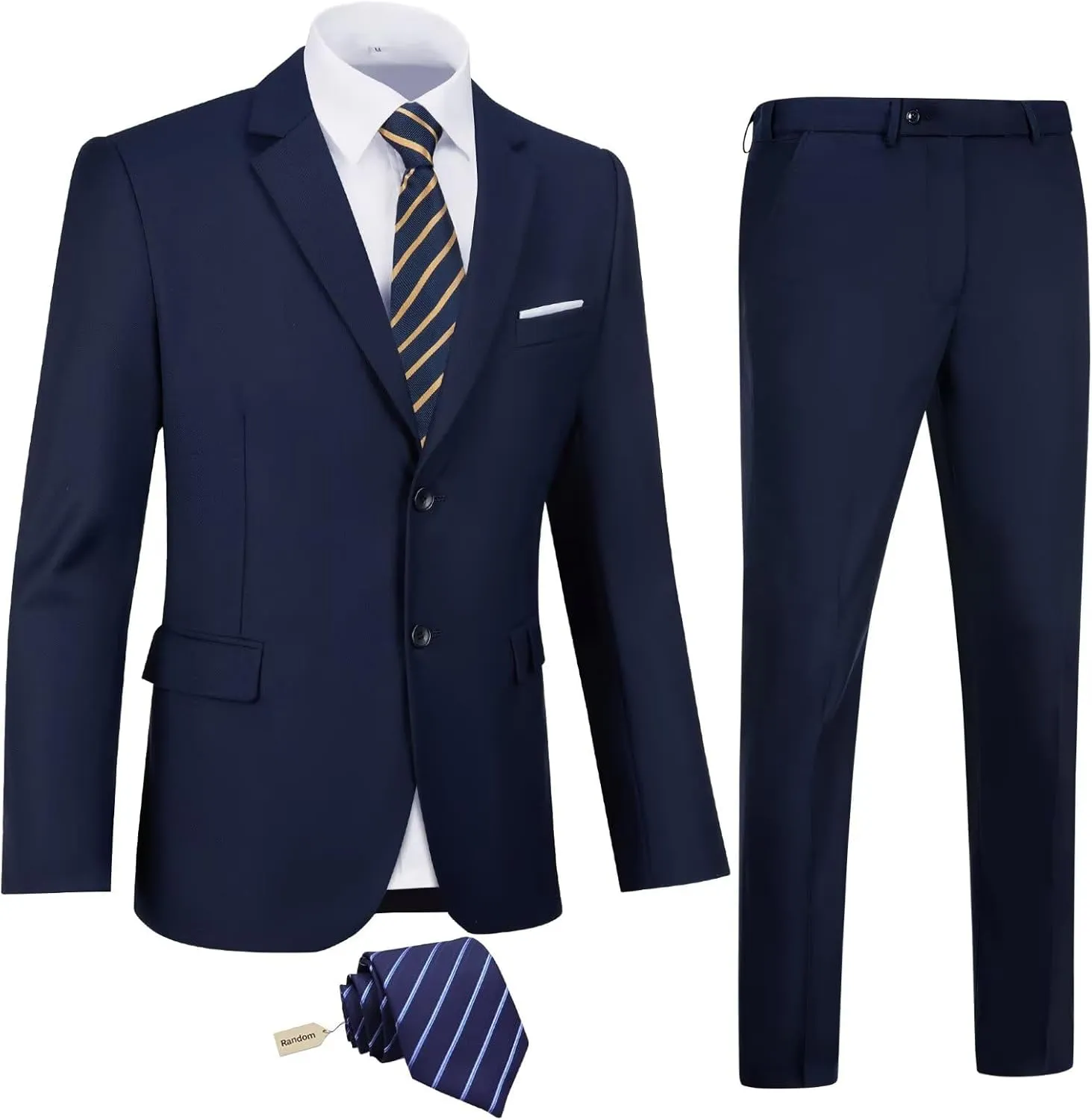 Mens 2 Piece Slim Fit Suit Set Two Button Solid Suit Jacket Pants with Tie Notch Lapel Casual Wedding Suits