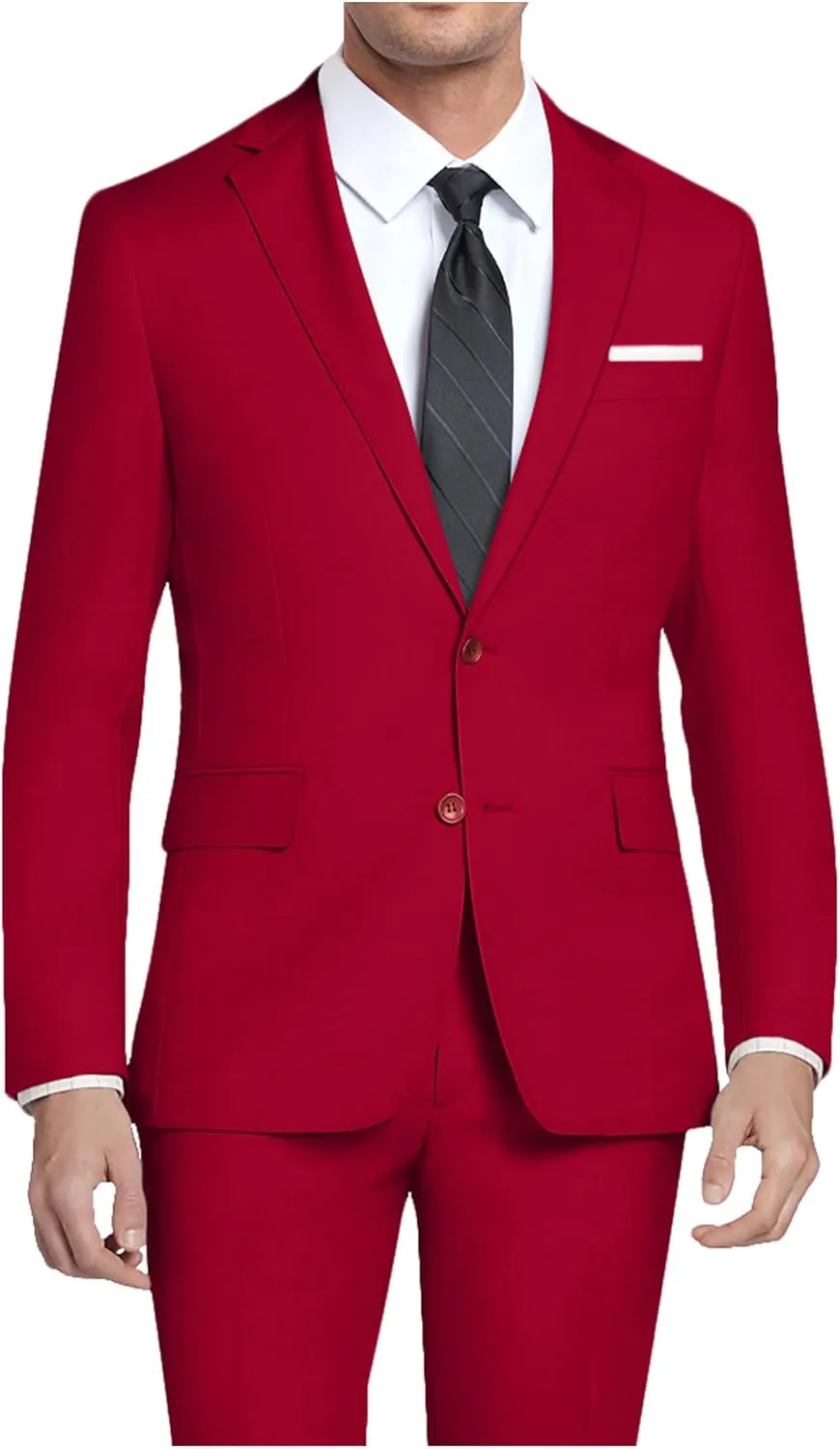 Mens 2 Piece Slim Fit Suit Set Two Button Solid Suit Jacket Pants with Tie Notch Lapel Casual Wedding Suits