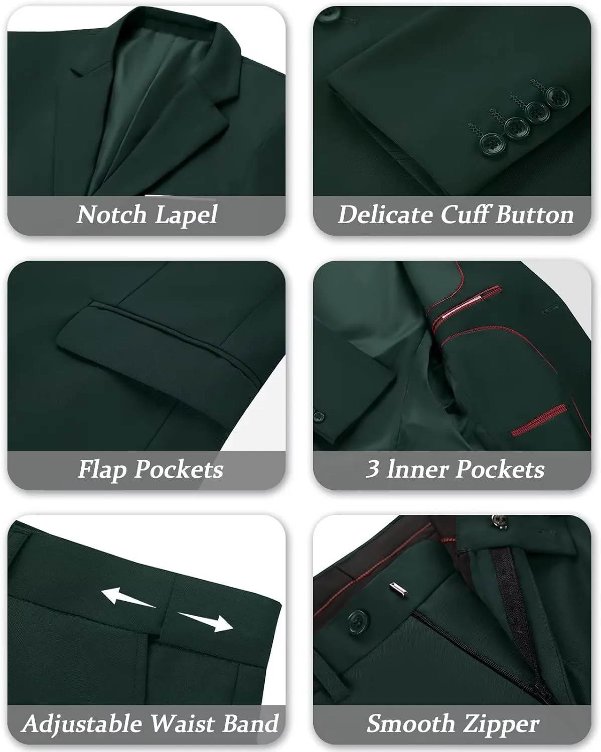 Mens 2 Piece Slim Fit Suit Set Two Button Solid Suit Jacket Pants with Tie Notch Lapel Casual Wedding Suits