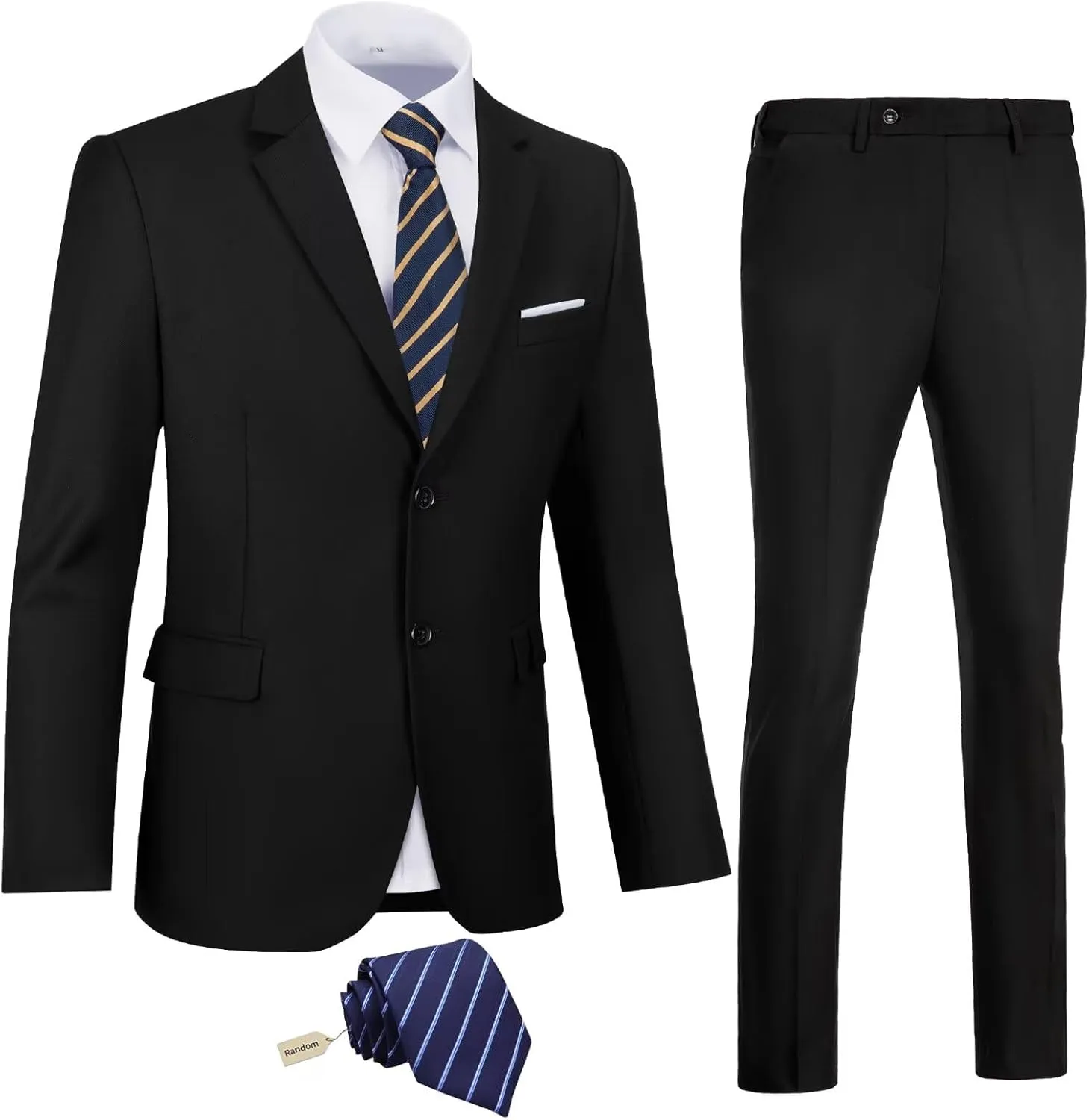 Mens 2 Piece Slim Fit Suit Set Two Button Solid Suit Jacket Pants with Tie Notch Lapel Casual Wedding Suits