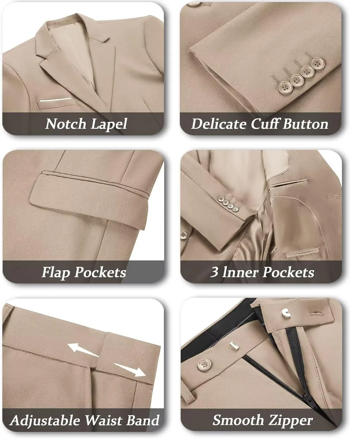 Mens 2 Piece Slim Fit Suit Set Two Button Solid Suit Jacket Pants with Tie Notch Lapel Casual Wedding Suits