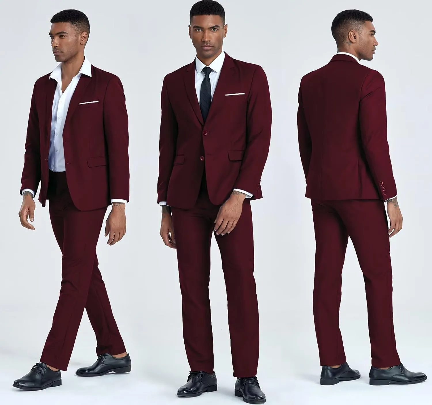 Mens 2 Piece Slim Fit Suit Set Two Button Solid Suit Jacket Pants with Tie Notch Lapel Casual Wedding Suits