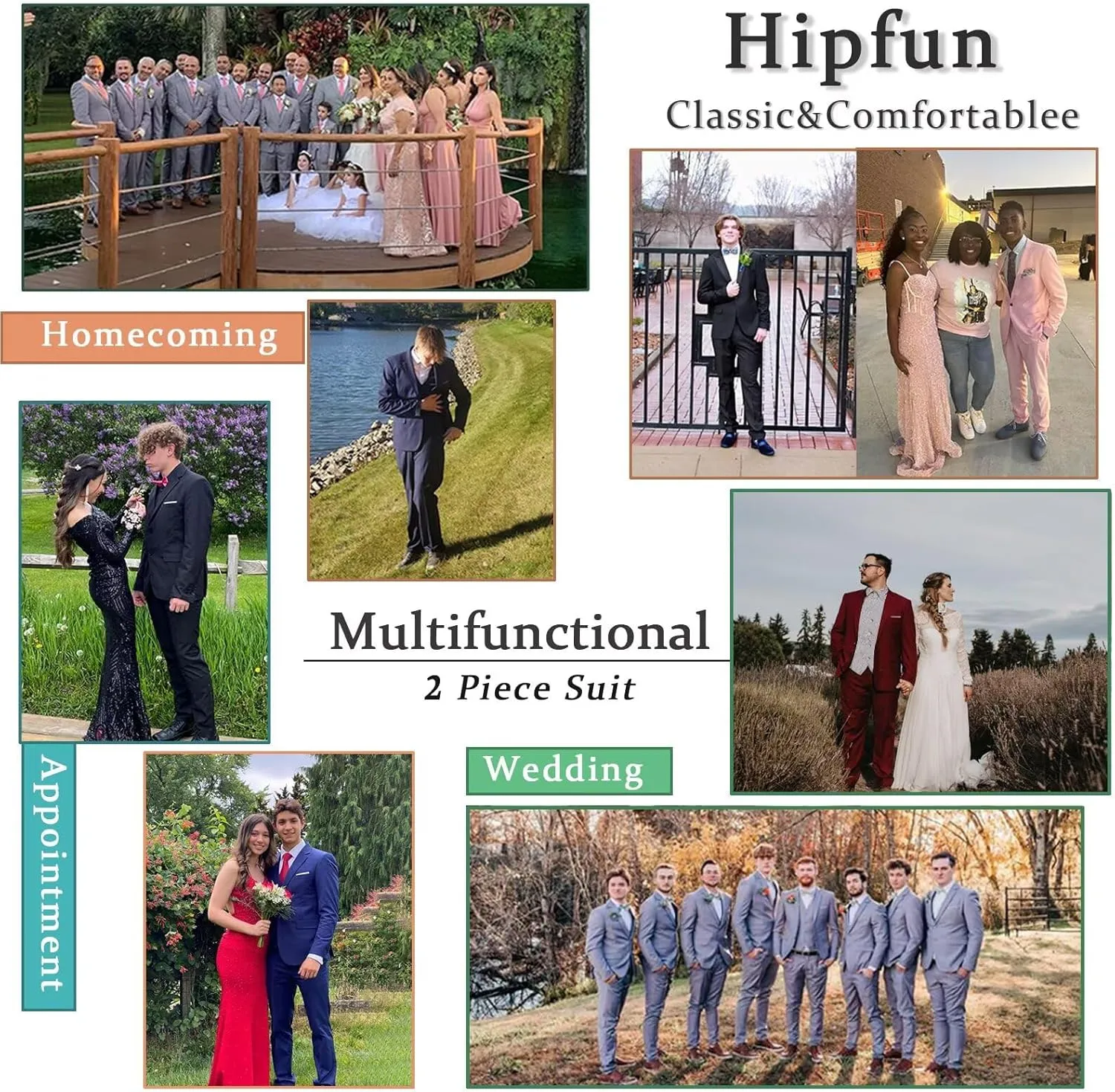 Mens 2 Piece Slim Fit Suit Set Two Button Solid Suit Jacket Pants with Tie Notch Lapel Casual Wedding Suits