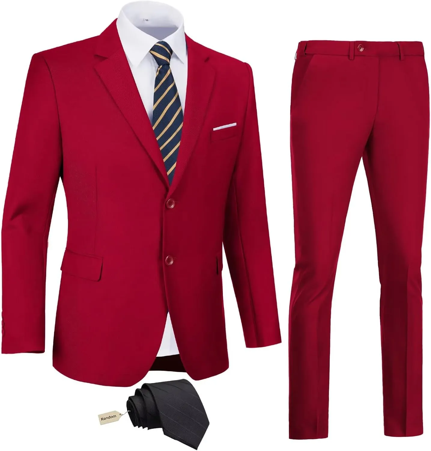Mens 2 Piece Slim Fit Suit Set Two Button Solid Suit Jacket Pants with Tie Notch Lapel Casual Wedding Suits