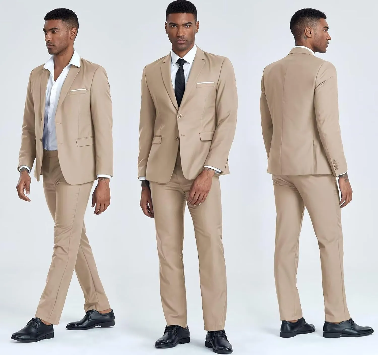 Mens 2 Piece Slim Fit Suit Set Two Button Solid Suit Jacket Pants with Tie Notch Lapel Casual Wedding Suits