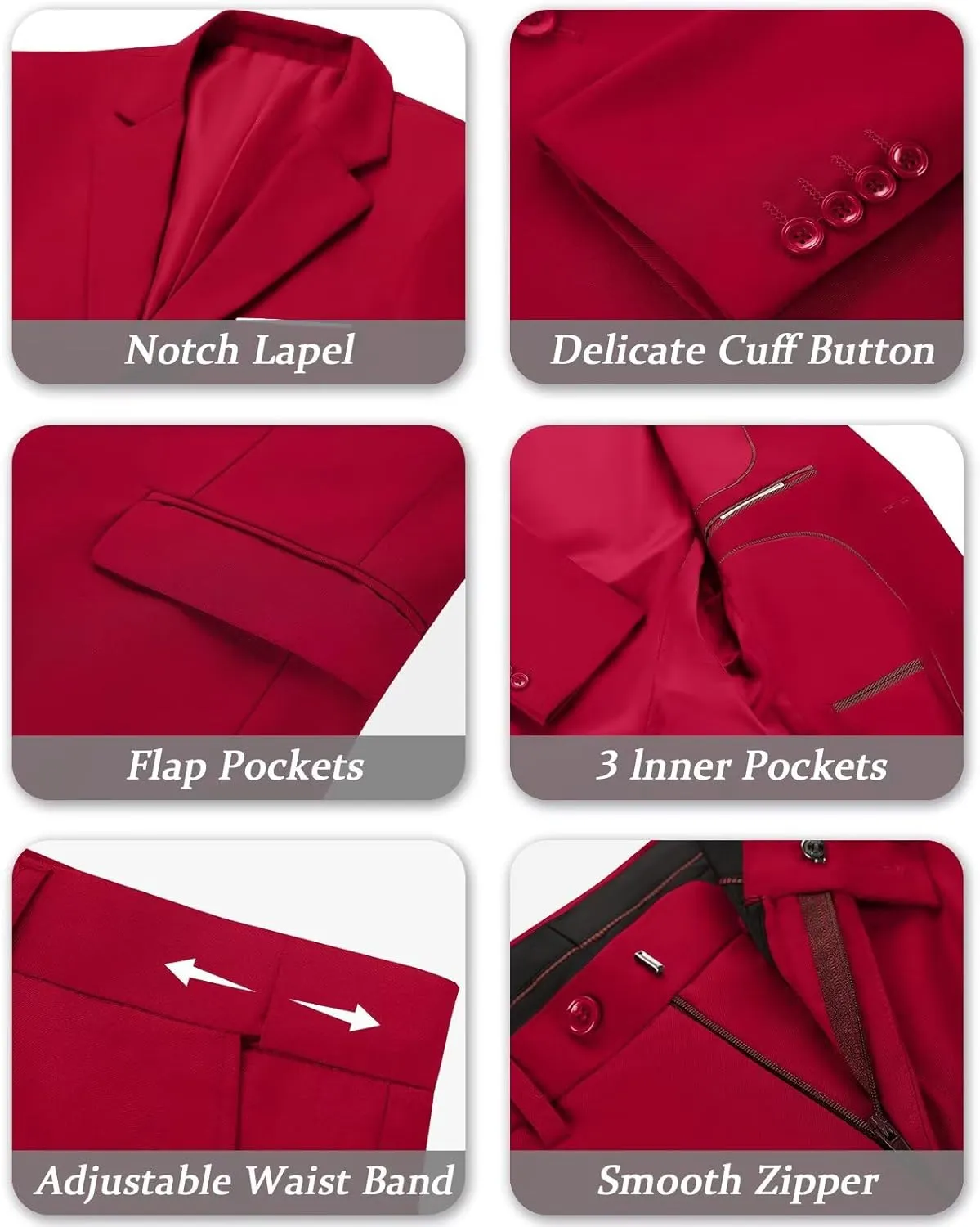 Mens 2 Piece Slim Fit Suit Set Two Button Solid Suit Jacket Pants with Tie Notch Lapel Casual Wedding Suits
