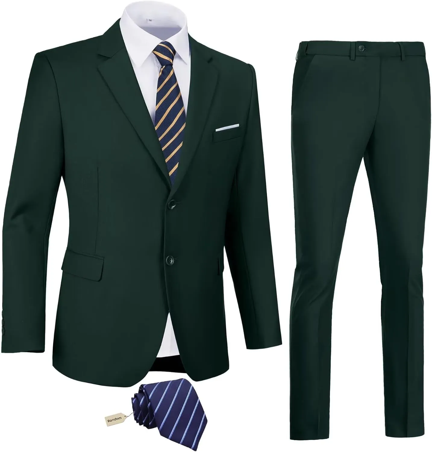 Mens 2 Piece Slim Fit Suit Set Two Button Solid Suit Jacket Pants with Tie Notch Lapel Casual Wedding Suits