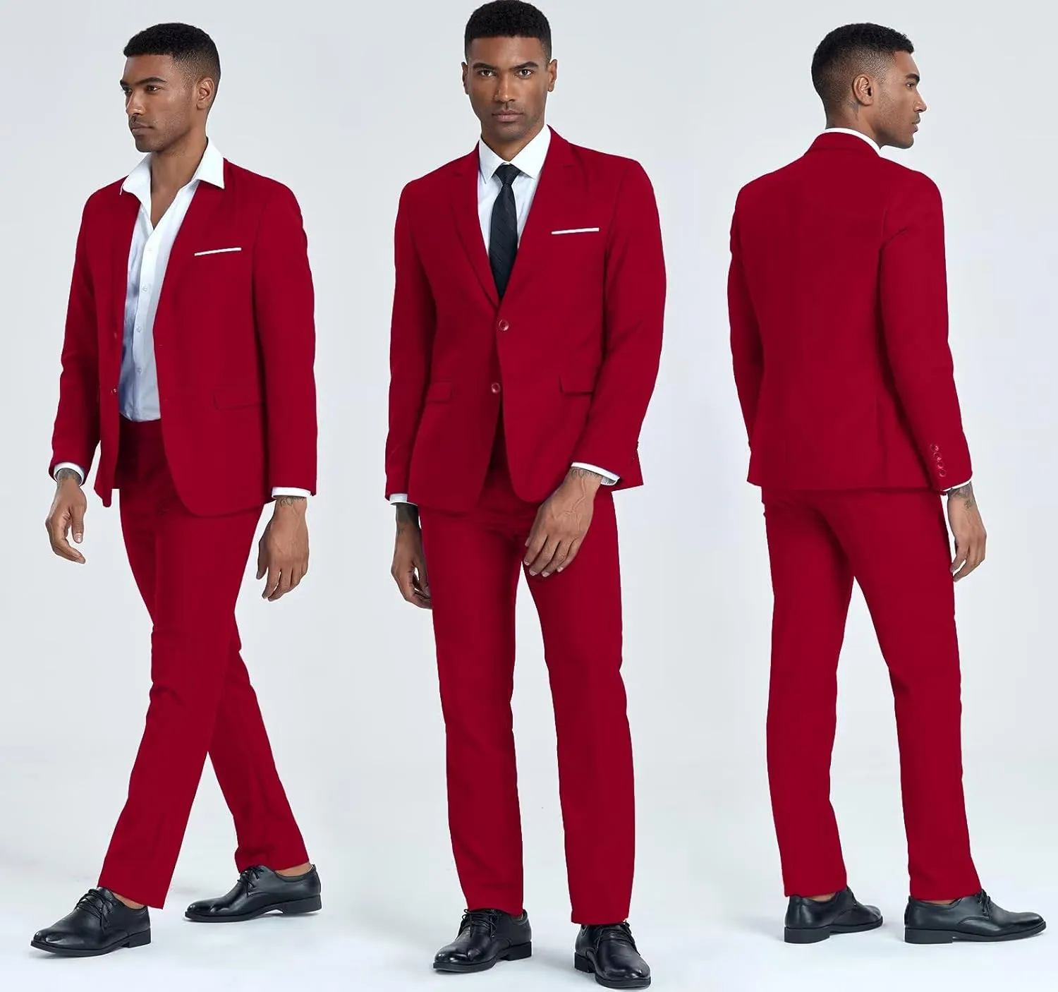 Mens 2 Piece Slim Fit Suit Set Two Button Solid Suit Jacket Pants with Tie Notch Lapel Casual Wedding Suits