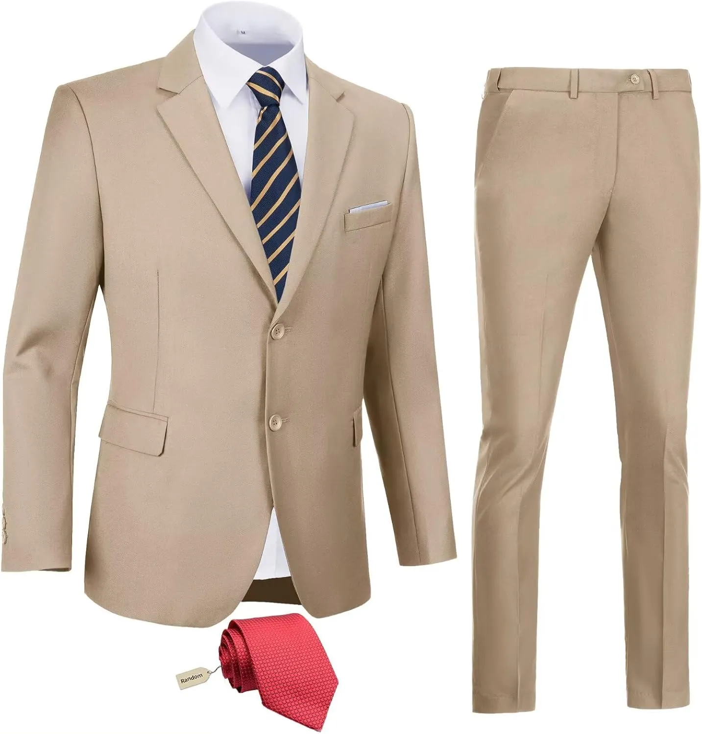 Mens 2 Piece Slim Fit Suit Set Two Button Solid Suit Jacket Pants with Tie Notch Lapel Casual Wedding Suits