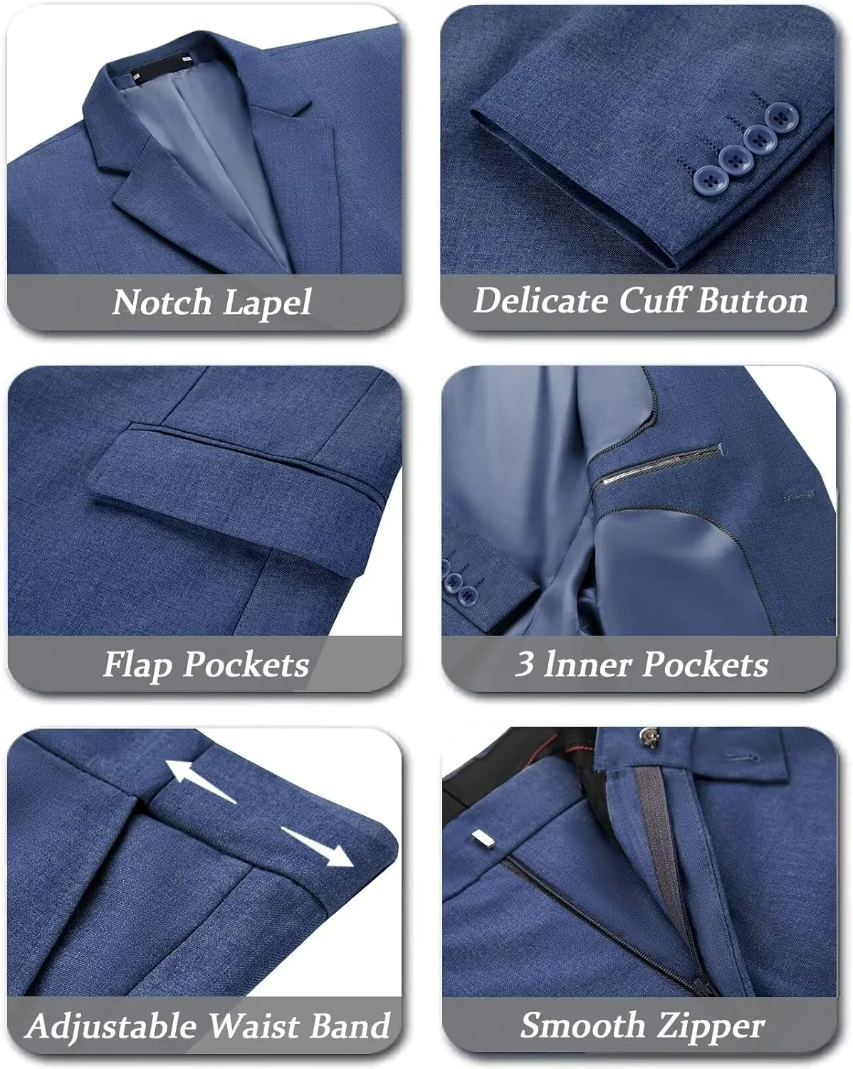 Mens 2 Piece Slim Fit Suit Set Two Button Solid Suit Jacket Pants with Tie Notch Lapel Casual Wedding Suits