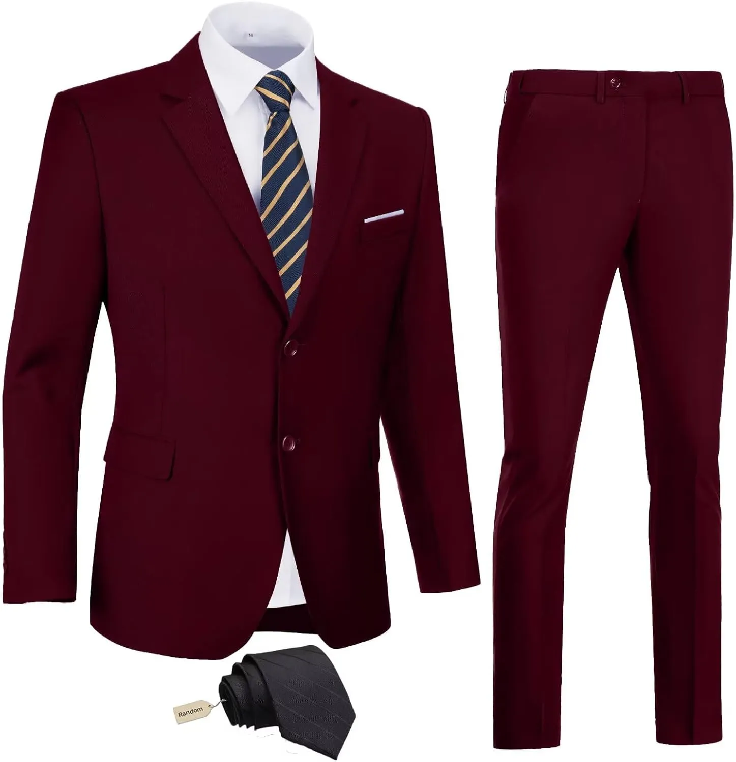 Mens 2 Piece Slim Fit Suit Set Two Button Solid Suit Jacket Pants with Tie Notch Lapel Casual Wedding Suits