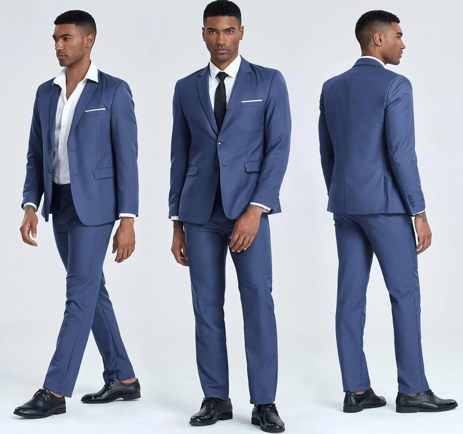 Mens 2 Piece Slim Fit Suit Set Two Button Solid Suit Jacket Pants with Tie Notch Lapel Casual Wedding Suits