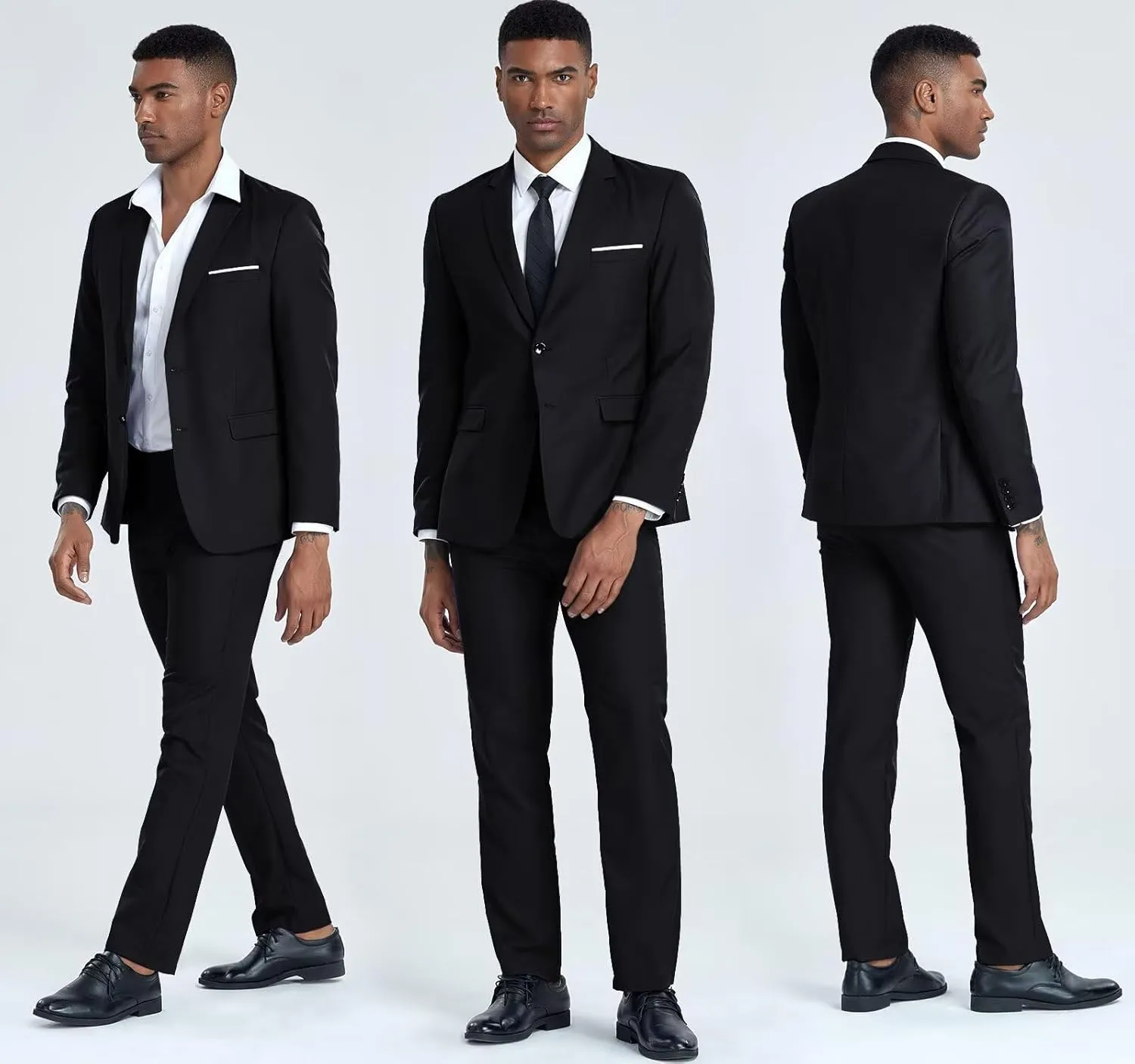 Mens 2 Piece Slim Fit Suit Set Two Button Solid Suit Jacket Pants with Tie Notch Lapel Casual Wedding Suits