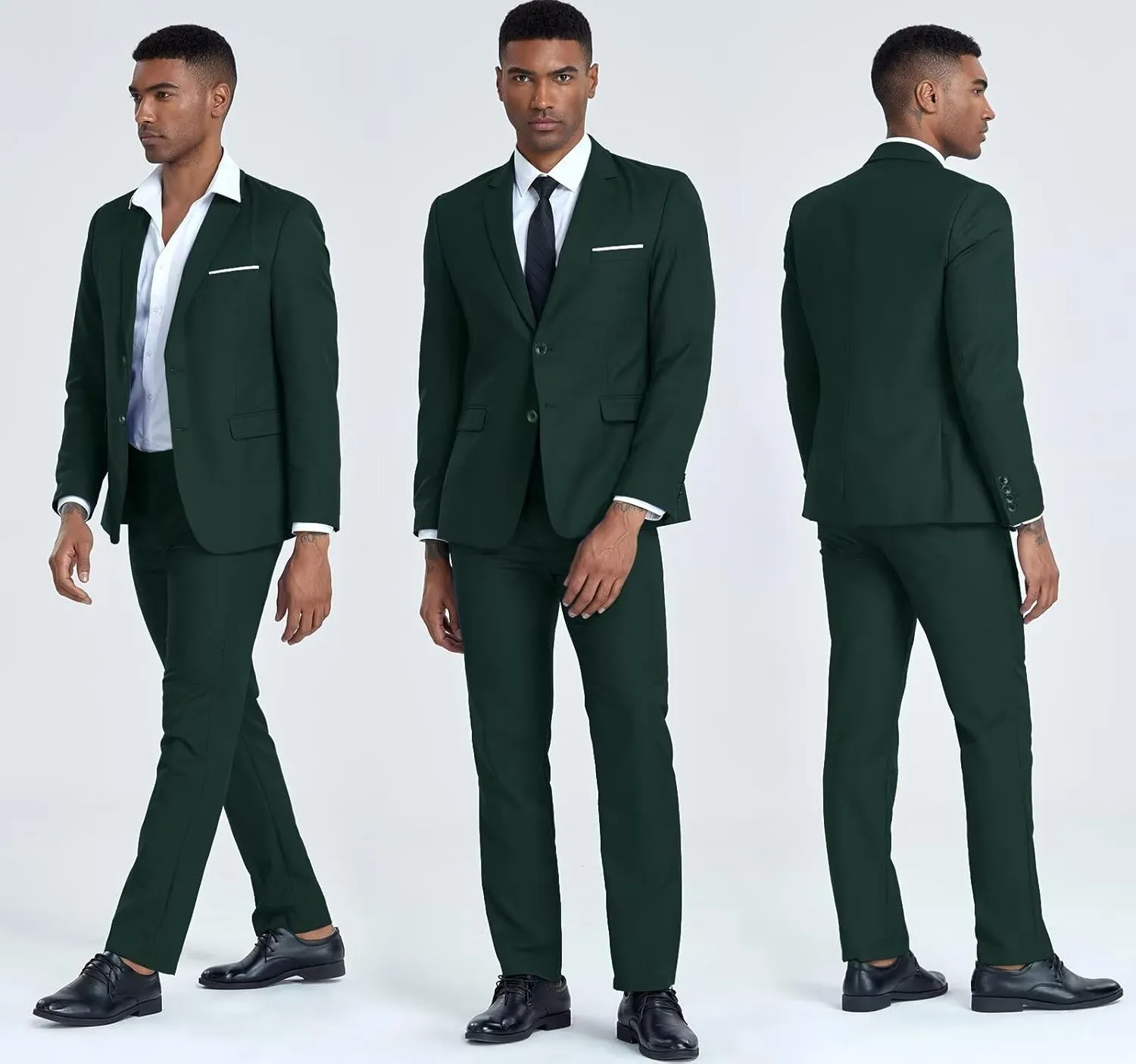 Mens 2 Piece Slim Fit Suit Set Two Button Solid Suit Jacket Pants with Tie Notch Lapel Casual Wedding Suits