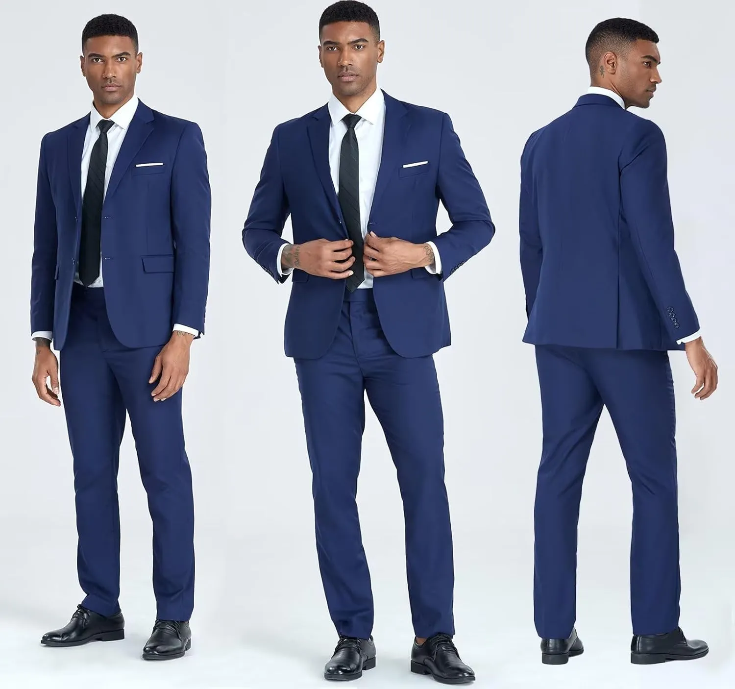 Mens 2 Piece Slim Fit Suit Set Two Button Solid Suit Jacket Pants with Tie Notch Lapel Casual Wedding Suits