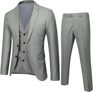Men's 3-Piece Suits Solid Slim Fit Button Dress Suit Jacket Blazer Vest Pants Set for Wedding Business Dinner Prom