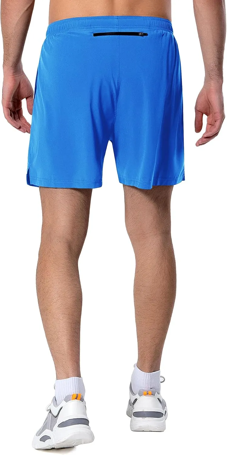 Men's 5 Inch Running Shorts Lightweight Athletic Workout Gym Shorts Liner with Zipper Pockets