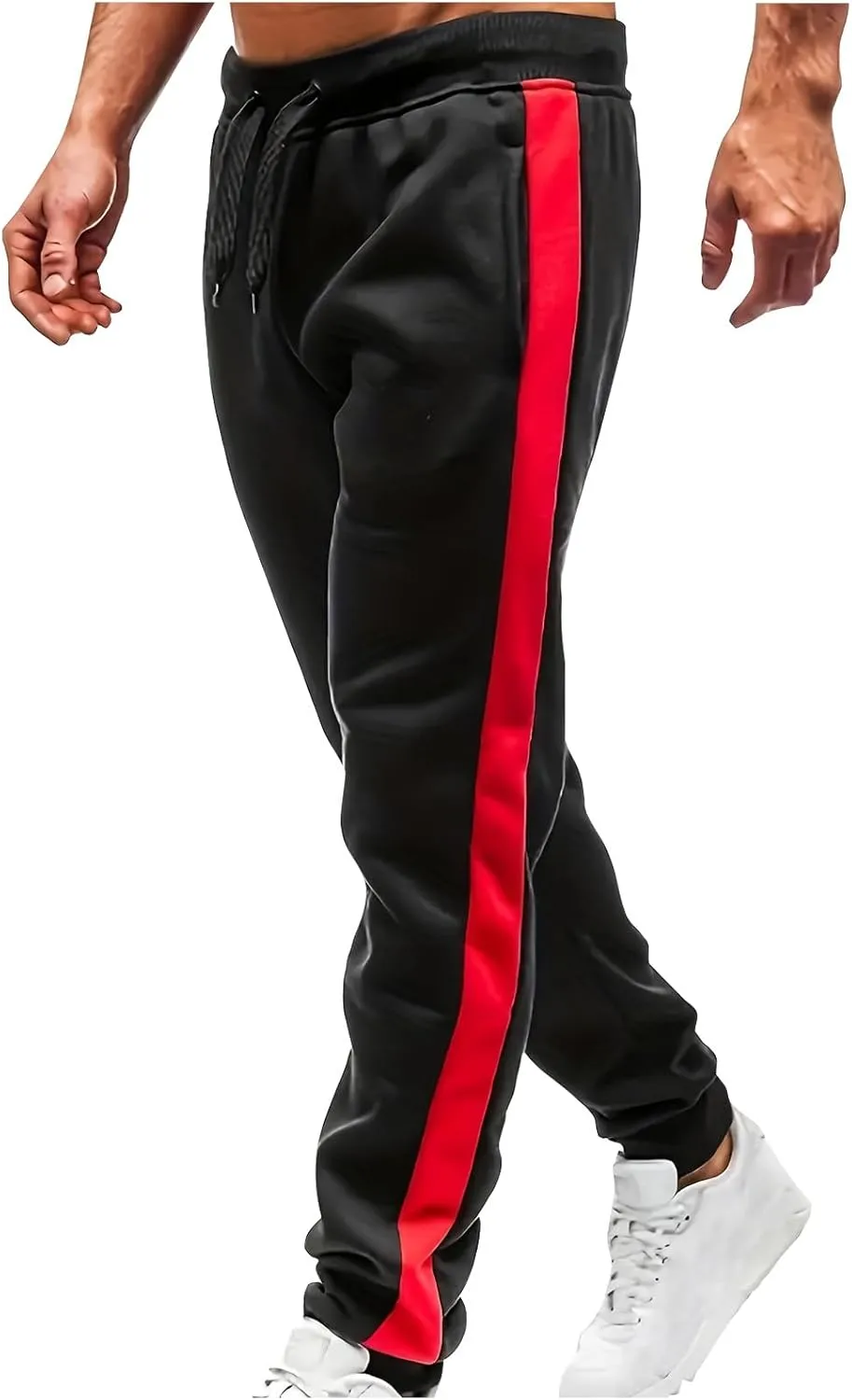 Mens Drawstring Waist Wide Leg Track Pants Fashion Solid Color Running Pants Casual Slim Fit Trousers with Pocket
