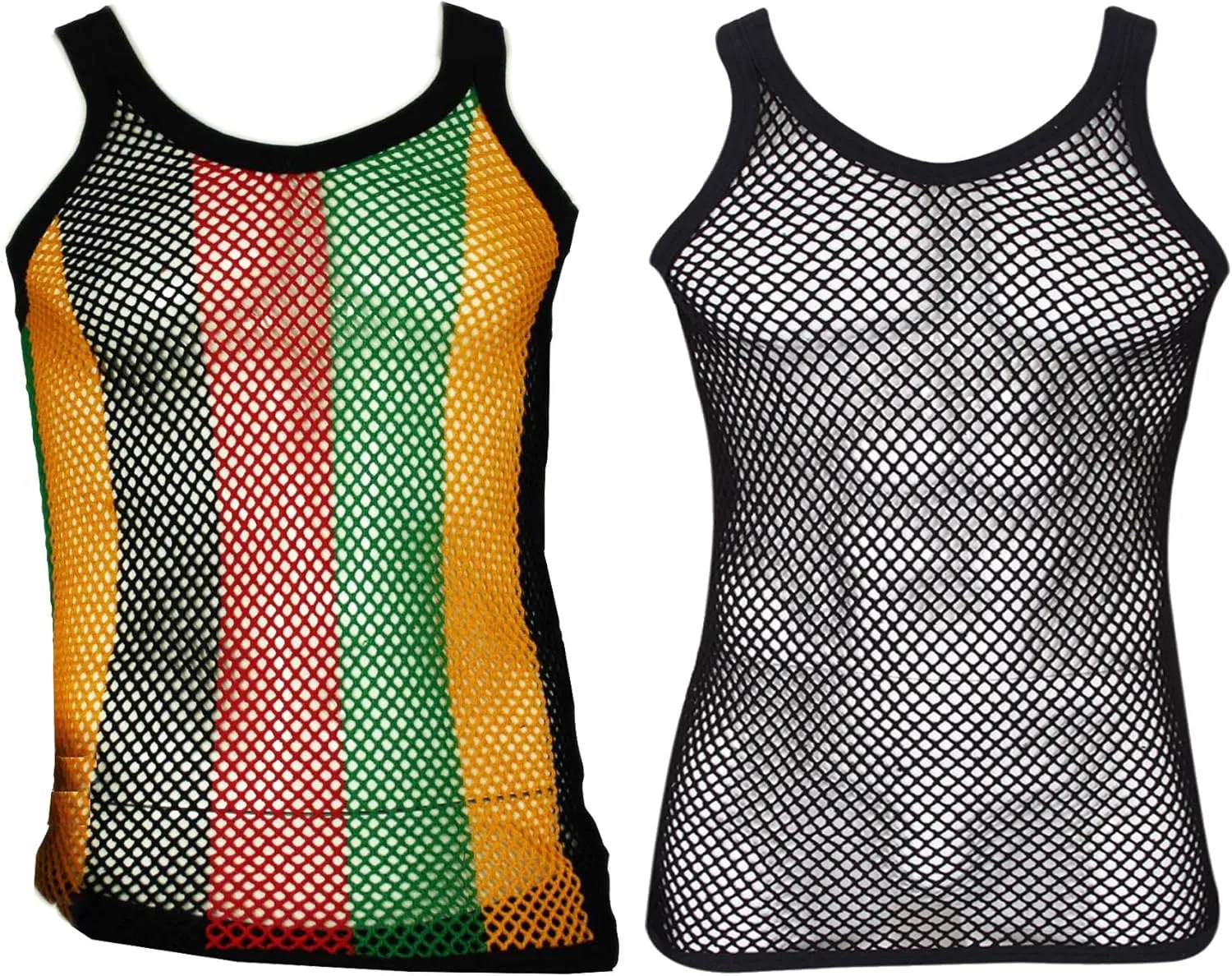 Mens Fitted String Mesh Vest Muscle Fishnet Cotton Rasta Black Red Green Yellow