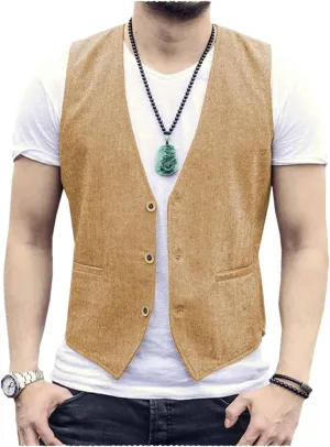 Men's Formal Fashion Dress Vest Regular Fit Lightweight Waistcoat Groomsmen Vest for Beach Wedding